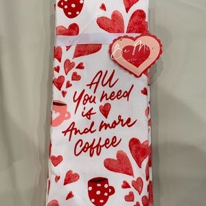 “All You Need is ❤️ and More Coffee” hand towels.